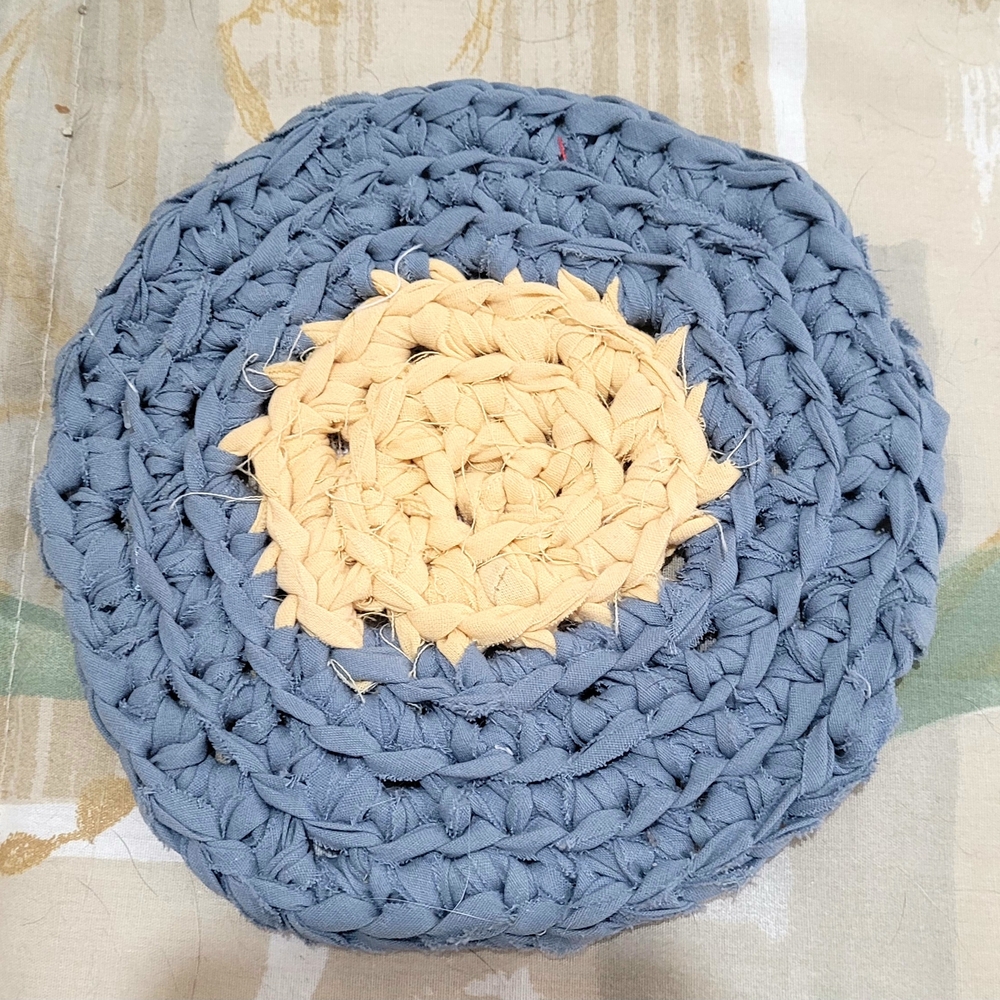 Handcrafted Blue and Cream Woven Accent Mat